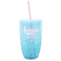Copo Canudo Azul Gel Congelante 500ml - Projeto Kiwi