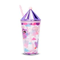 Copo Canudo Carrossel Coruja Glítter Plástico Meninas