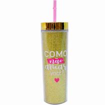 Copo Canudo Cilindro Dourado 450ml - Projeto Kiwi Copo Canudo Cilindro Dourado 450ml - Projeto Kiwi