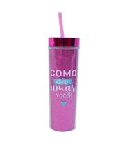 Copo Canudo Cilindro Pink 450ml Projeto Kiwi