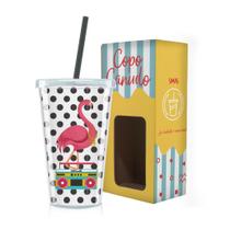 Copo Canudo Flamingo com Caixa Presente Simas