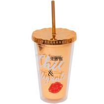 Copo Canudo Marrom Chic e Elegante 450ml - Projeto Kiwi