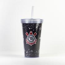 Copo Canudo Meu Coração é Preto e Branco Corinthians Oficial