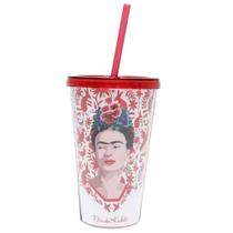 Copo Canudo Plástico Frida Kahlo Birds And Flowers 500 Ml