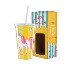 Copo Canudo Unicórnio com Caixa Presente Simas