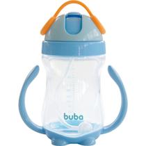 Copo Com Alça Buba Canudo Retrátil Silicone Azul 300ml Antivazamento