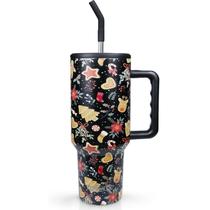 Copo com alça e tampa de palha Christmas Gingerbread Man de 1,2 L