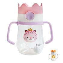 Copo com Alça Removível Canudo Silicone Coroa Gatinha Leão