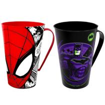 Copo com Alça Spider-Man Homem Aranha e Batman Infantil livre de BPA Copo com Alça Spider-Man Homem Aranha e Batman Infantil livre de BPA