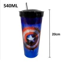 Copo com canudo 2 em 1 capitão america 540ml - plasutil Copo com canudo 2 em 1 capitão america 540ml - plasutil
