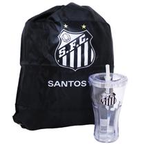Copo com canudo 550ml e mochila tipo saco - santos