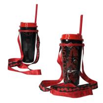 Copo Com Canudo Akatsuki Vermelho Preto 1000ML Com Fita Oficial VIZ - Clube Comix