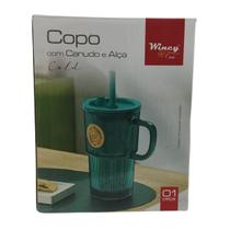 Copo Com Canudo De Vidro Cold 420ml Verde Copo Com Canudo De Vidro Cold 420ml Verde