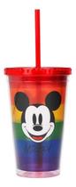 Copo Com Canudo Disney Mickey Arco-íris 450 Ml Cor Colorido