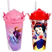 Copo com canudo e Coroa Infantil Princesas Branca de Neve e Frozen 500ML