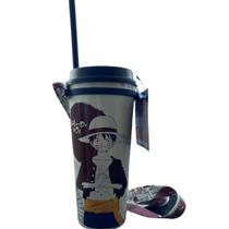 Copo com canudo e fita one piece luffy bussola