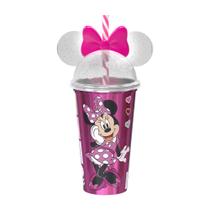 Copo com Canudo e Orelha Minnie Rosa Holográfica 500ml