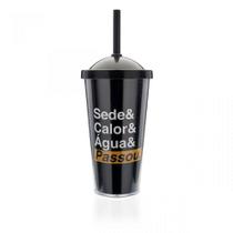 Copo com Canudo e Tampa em Formato de Redoma - Sede Calor Água - 400ml