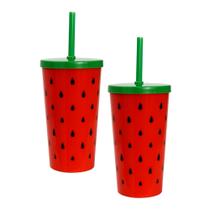 Copo com Canudo e Tampa Melancia 600ml para Bebidas em Geral - Copo com Canudo e Tampa Melancia 600ml para Bebidas em Geral -