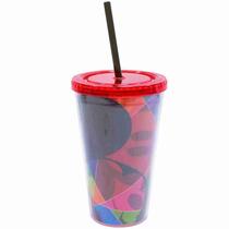 Copo Com Canudo Face Mickey Colorido 450ml 90 Anos - Disney