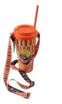 Copo Com Canudo Fita Cordão Naruto Uzumaki 1000Ml - Laranja