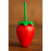 Copo Com Canudo Formato Fruta Morango Vermelho Verde 500ml Copo Com Canudo Formato Fruta Morango Vermelho Verde 500ml