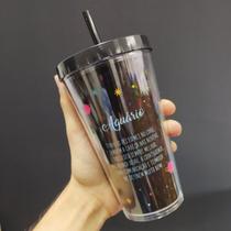 Copo com canudo holográfico 550ml casa fé linha signos