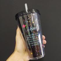 Copo com canudo holográfico 550ml casa fé linha signos Copo com canudo holográfico 550ml casa fé linha signos