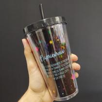 Copo com canudo holográfico 550ml casa fé linha signos Copo com canudo holográfico 550ml casa fé linha signos