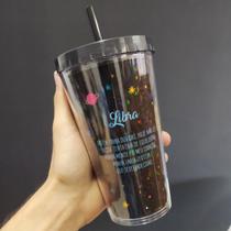 Copo com canudo holográfico 550ml casa fé linha signos Copo com canudo holográfico 550ml casa fé linha signos