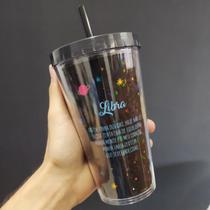 Copo com canudo holográfico 550ml casa fé linha signos Copo com canudo holográfico 550ml casa fé linha signos