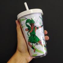Copo com canudo holográfico 550ml casa fé orixás
