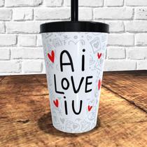 Copo com canudo holográfico 550ml dia dos namorados ref0230 - casa fé Copo com canudo holográfico 550ml dia dos namorados ref0230 - casa fé