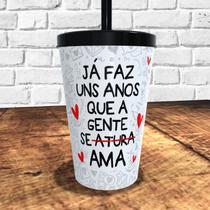 Copo com canudo holográfico 550ml dia dos namorados ref0232 - casa fé Copo com canudo holográfico 550ml dia dos namorados ref0232 - casa fé