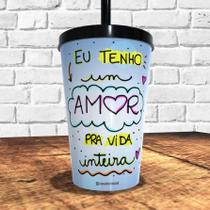 Copo com canudo holográfico 550ml dia dos namorados ref0236 - casa fé Copo com canudo holográfico 550ml dia dos namorados ref0236 - casa fé