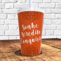 Copo com canudo holográfico 550ml linha mandalas ref0237 - casa fé