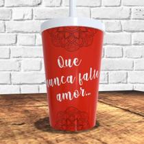 Copo com canudo holográfico 550ml linha mandalas ref0242 - casa fé