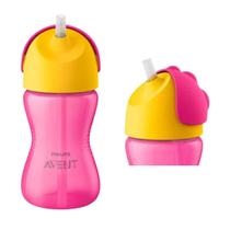 Copo Com Canudo Infantil Curvado Avent Dinossauro Rosa 300ml Copo Com Canudo Infantil Curvado Avent Dinossauro Rosa 300ml