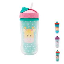 Copo com Canudo Infantil Parede Dupla Buba Macaco ou Unicórnio 320ml