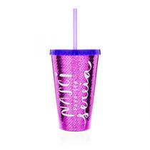 Copo com canudo lantejoulas gata sereia - Ludi