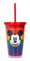 Copo Com Canudo Mickey Arco-íris 450ml Disney