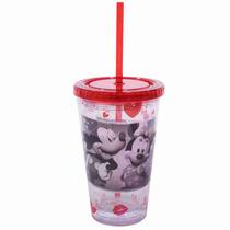 Copo Com Canudo Mickey e Minnie Foto 450ml - Disney