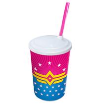 Copo Com Canudo Mulher Maravilha 550 Ml Para Meninos E Meninas