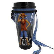 Copo Com Canudo One Piece Luffy Preto Azul 1 litro ( 1000 ml ) - Clube Comix