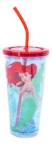 Copo Com Canudo Revestido Líquido Sereia Ariel 600ml Disney