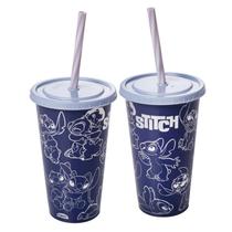 Copo com canudo Stitch Refri azul 500 ml