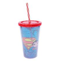 Copo Com Canudo Super Homem Dc Comics 450Ml - Tasco Inport