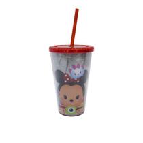 Copo com canudo vermelho mickey e minnie tsum tsum 450ml - disney