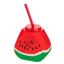 Copo Com Canudo Vermelho Verde Fatia de Melancia 600ml