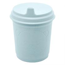 Copo com Tampa Baby Bear 450ml Azul PP e Bambu Lyor Copo com Tampa Baby Bear 450ml Azul PP e Bambu Lyor